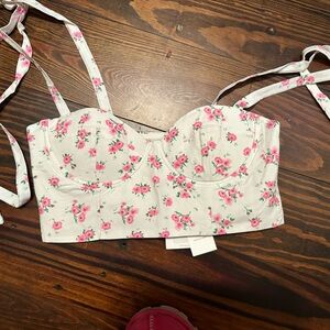 Zara floral crop top with tie shoulder